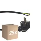 Opakowanie 25x Noxion Power Kabel zasilający Czarny - Schuko Europlug + Końcówki otwarte - 2m - 3 pole 0,75mm2